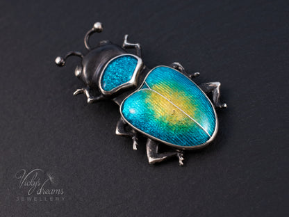 Handmade Cloisonne Beetle Necklace - Vitreous Enamel Insect Pendant, Gothic Witchy Nature Jewelry, OOAK Wearable Art Bug Amulet Gift