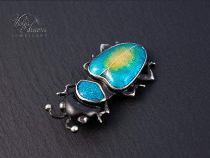 Handmade Cloisonne Beetle Necklace - Vitreous Enamel Insect Pendant, Gothic Witchy Nature Jewelry, OOAK Wearable Art Bug Amulet Gift