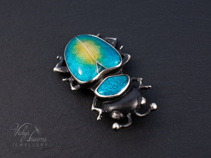 Handmade Cloisonne Beetle Necklace - Vitreous Enamel Insect Pendant, Gothic Witchy Nature Jewelry, OOAK Wearable Art Bug Amulet Gift