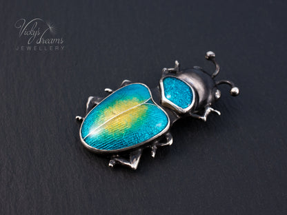 Handmade Cloisonne Beetle Necklace - Vitreous Enamel Insect Pendant, Gothic Witchy Nature Jewelry, OOAK Wearable Art Bug Amulet Gift