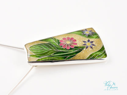 Delicate Botanical Cloisonné enamel pendant