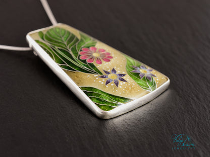 Delicate Botanical Cloisonné enamel pendant