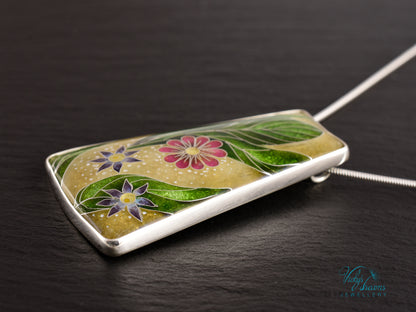 Delicate Botanical Cloisonné enamel pendant