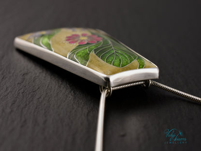 Delicate Botanical Cloisonné enamel pendant