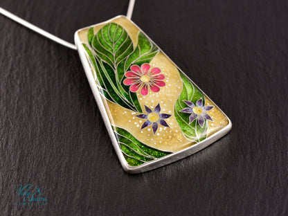 Delicate Botanical Cloisonné enamel pendant