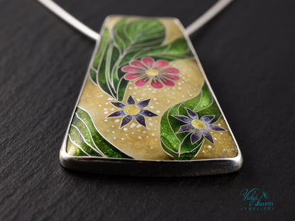 Delicate Botanical Cloisonné enamel pendant