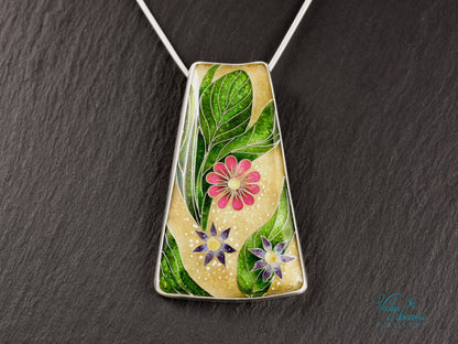 Delicate Botanical Cloisonné enamel pendant