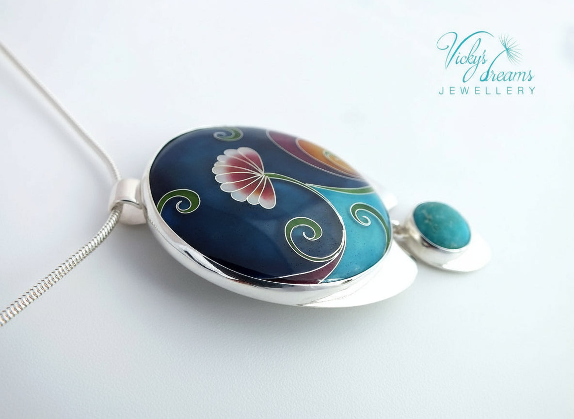 Boho flower Cloisonné Enamel Botanical  Cloisonné enamel pendant