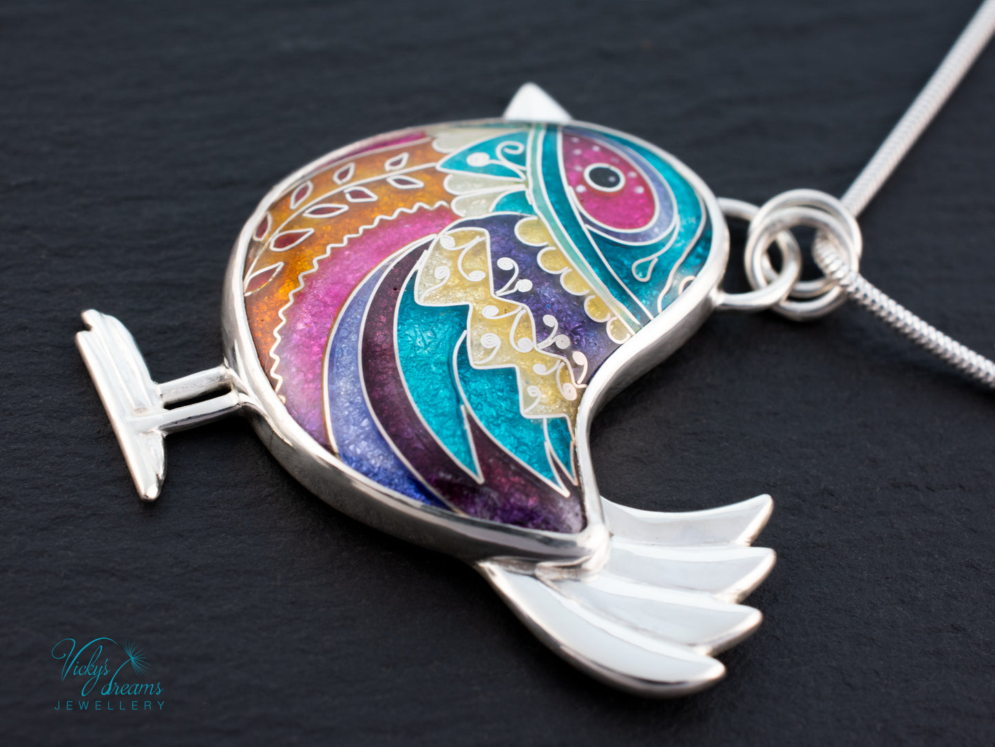 Handmade Cloisonné Bird Pendant Sterling Silver Colorful Enamel Bird Necklace Artisan Unique Jewelry Gift for Her