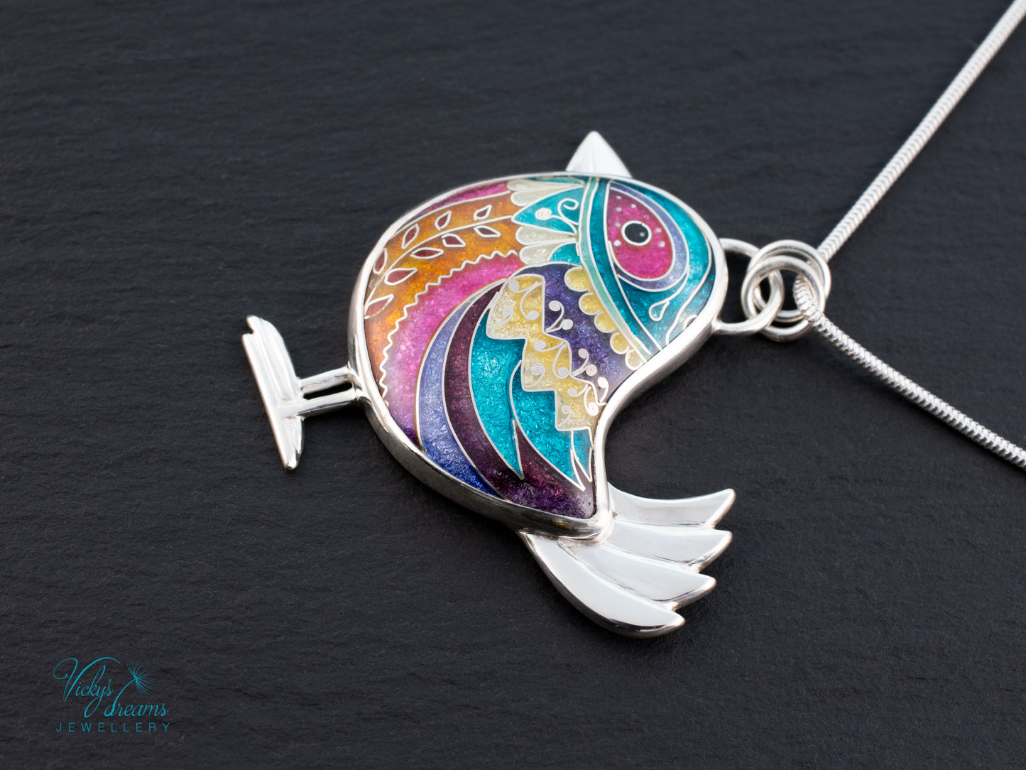 Handmade Cloisonné Bird Pendant Sterling Silver Colorful Enamel Bird Necklace Artisan Unique Jewelry Gift for Her