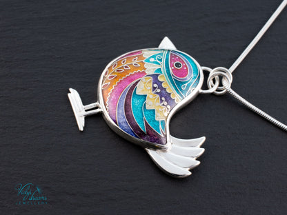 Handmade Cloisonné Bird Pendant Sterling Silver Colorful Enamel Bird Necklace Artisan Unique Jewelry Gift for Her