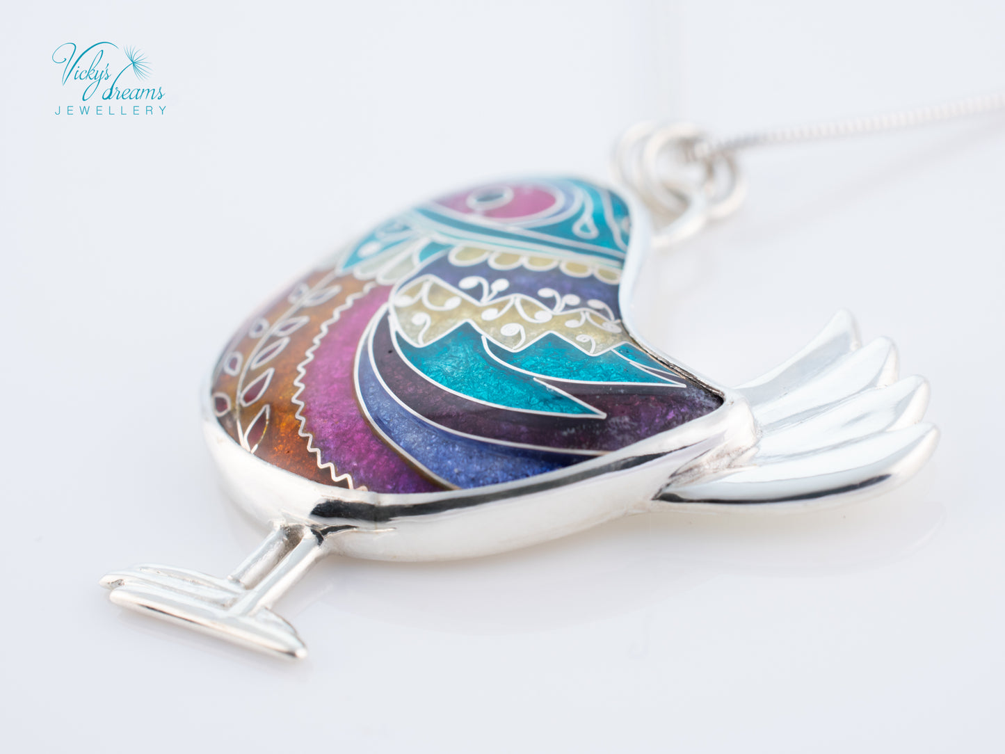 Handmade Cloisonné Bird Pendant Sterling Silver Colorful Enamel Bird Necklace Artisan Unique Jewelry Gift for Her