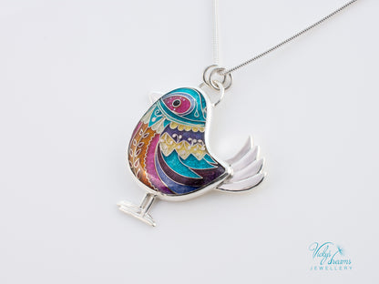Handmade Cloisonné Bird Pendant Sterling Silver Colorful Enamel Bird Necklace Artisan Unique Jewelry Gift for Her