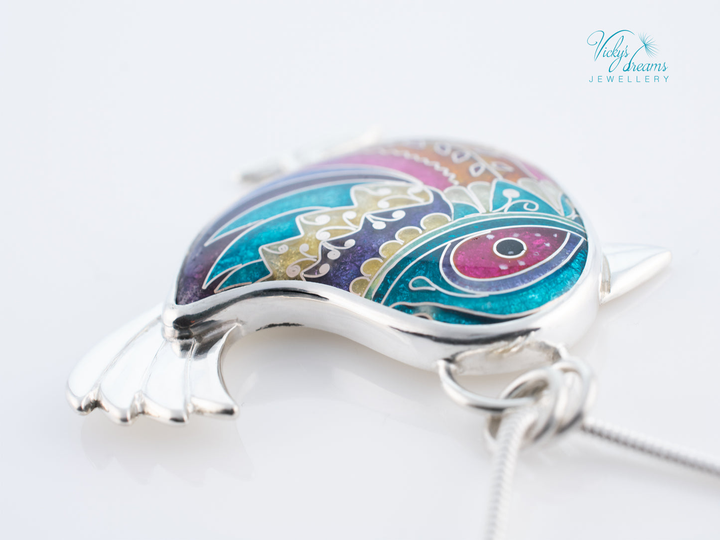 Handmade Cloisonné Bird Pendant Sterling Silver Colorful Enamel Bird Necklace Artisan Unique Jewelry Gift for Her