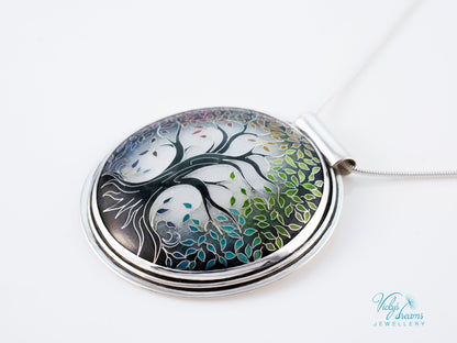 handmade cloisonne tree pendant sterling silver