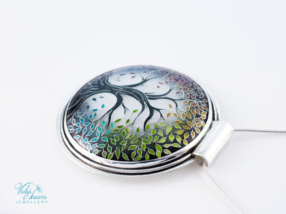 handmade cloisonne tree pendant sterling silver