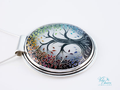 handmade cloisonne tree pendant sterling silver