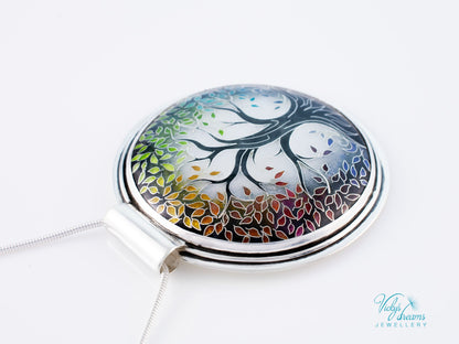 handmade cloisonne tree pendant sterling silver