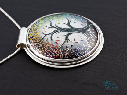handmade cloisonne tree pendant sterling silver