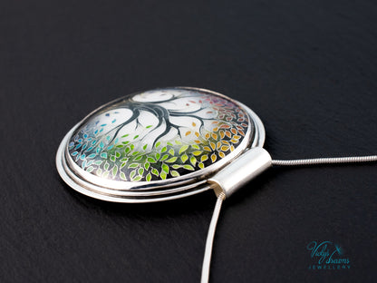 handmade cloisonne tree pendant sterling silver