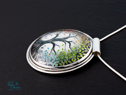 handmade cloisonne tree pendant sterling silver