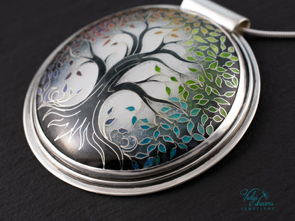 handmade cloisonne tree pendant sterling silver