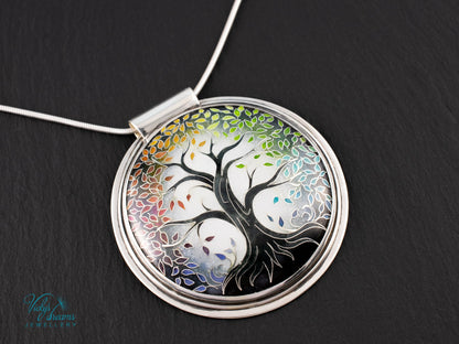 handmade cloisonne tree pendant sterling silver