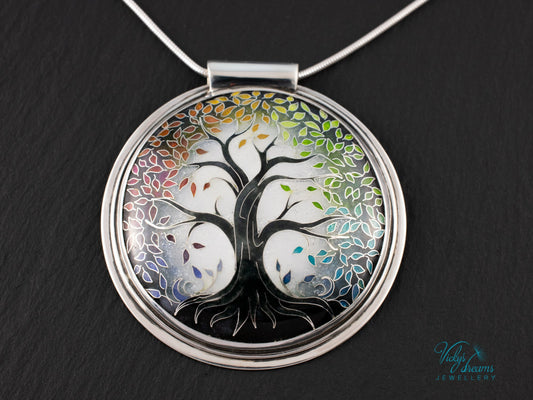 handmade cloisonne tree pendant sterling silver