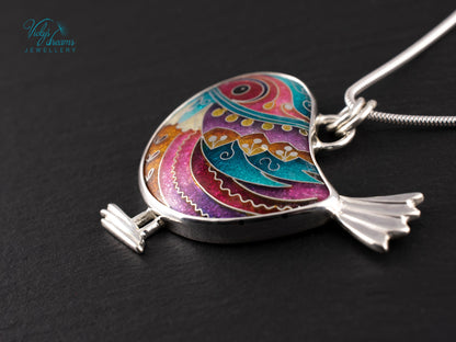 handmade cloisonne bird pendant sterling silver