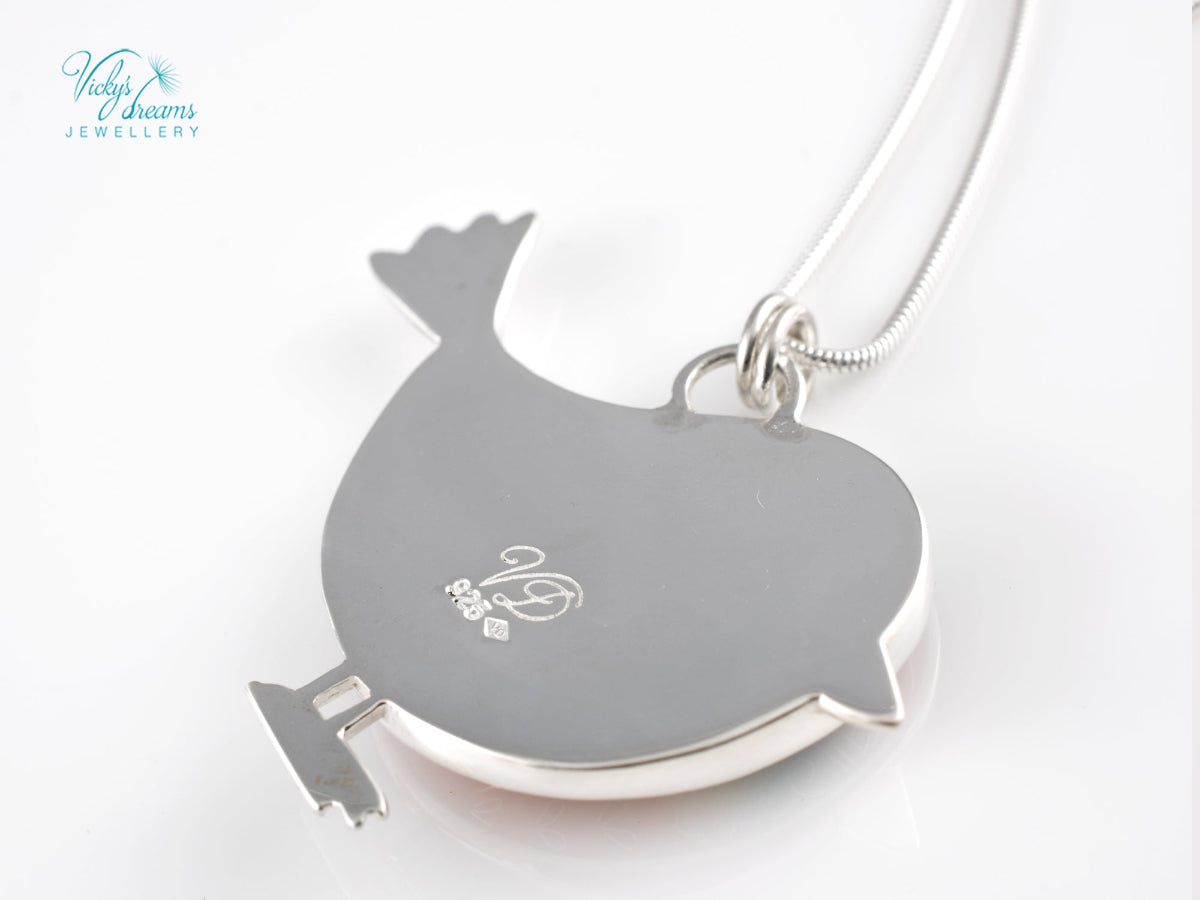 handmade cloisonne bird pendant sterling silver