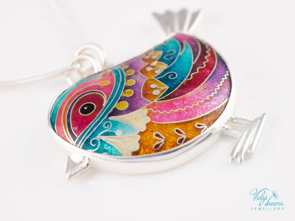 handmade cloisonne bird pendant sterling silver