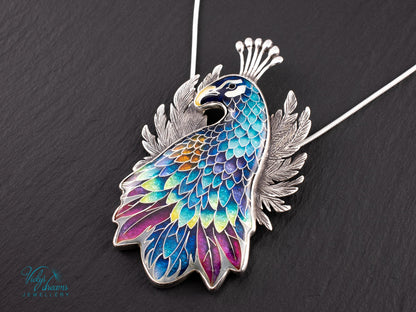 handmade cloisonne peacock pendant sterling silver