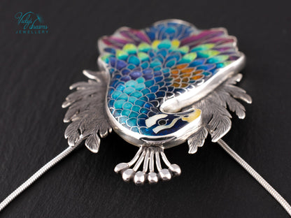 handmade cloisonne peacock pendant sterling silver