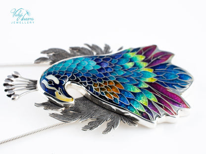 handmade cloisonne peacock pendant sterling silver