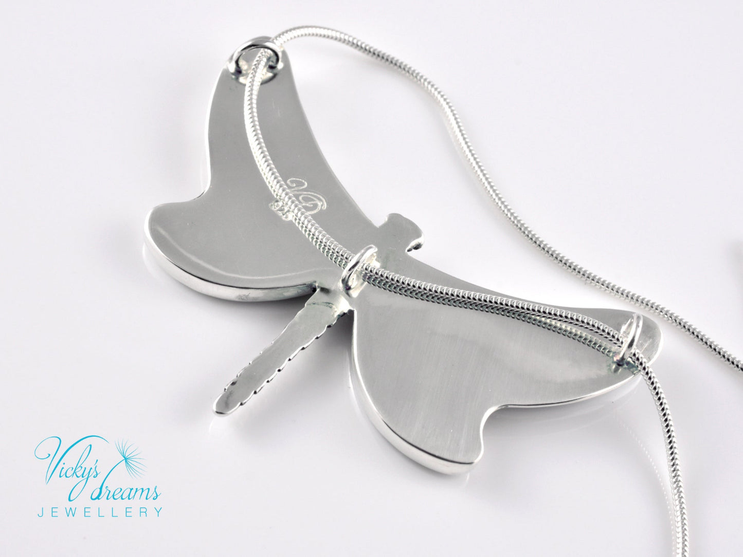 Handmade cloisonné enamel dragonfly pendant in oxidized sterling silver