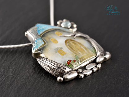 Fairy House Cloisonné Enamel Botanical  Cloisonné enamel pendant