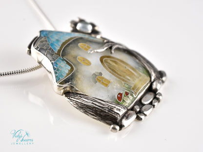 Fairy House Cloisonné Enamel Botanical  Cloisonné enamel pendant