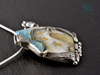 Fairy House Cloisonné Enamel Botanical  Cloisonné enamel pendant