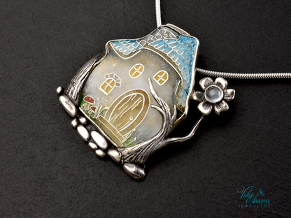 Fairy House Cloisonné Enamel Botanical  Cloisonné enamel pendant