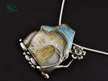 Fairy House Cloisonné Enamel Botanical  Cloisonné enamel pendant