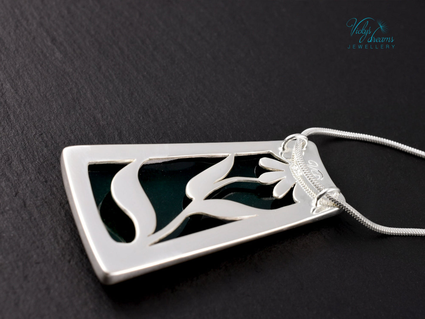 Handmade cloisonné enamel floral pendant on sterling silver necklace, vibrant botanical design