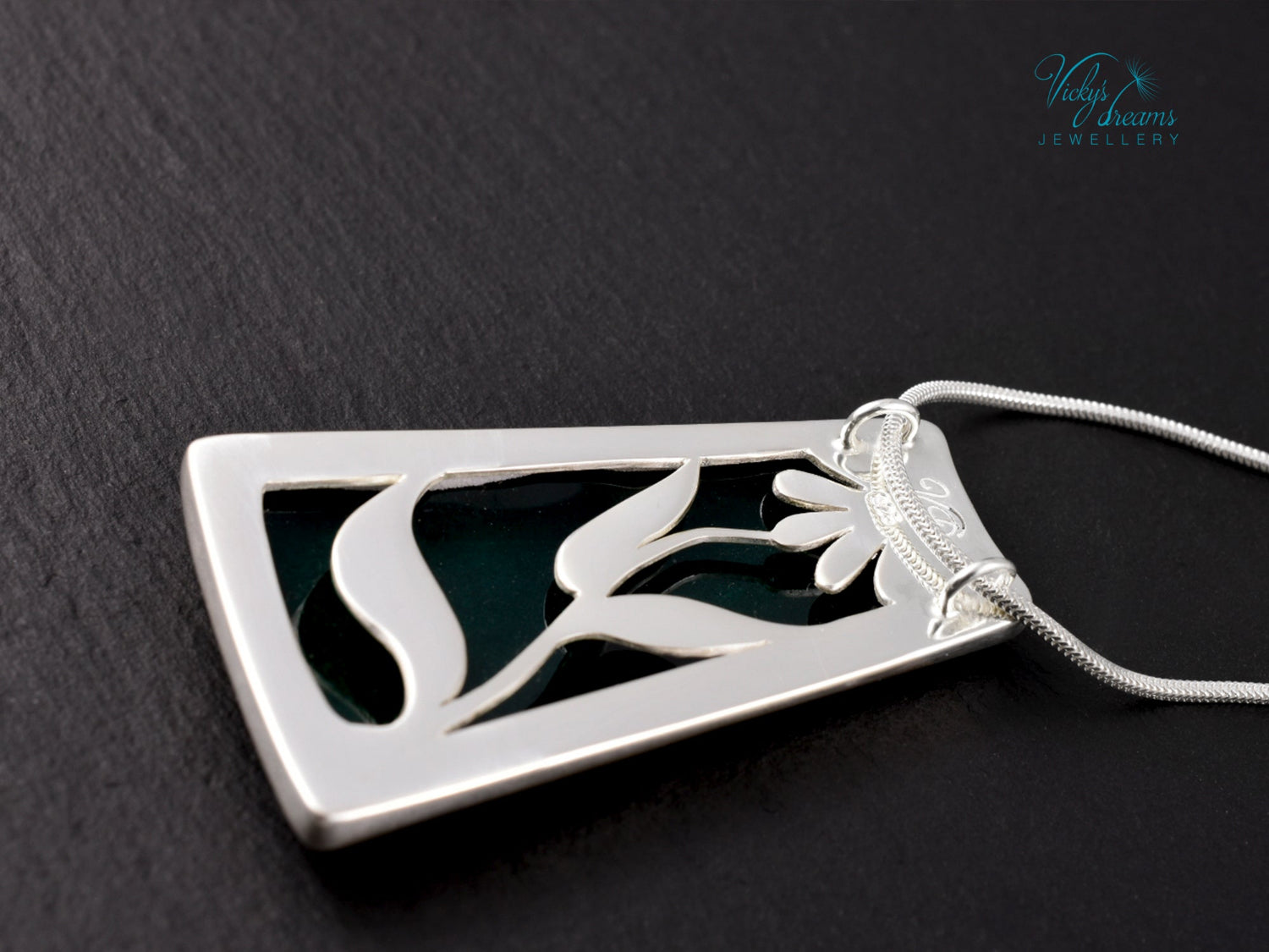 Handmade cloisonné enamel floral pendant on sterling silver necklace, vibrant botanical design