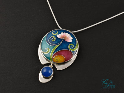 Boho flower Cloisonné Enamel Botanical  Cloisonné enamel pendant
