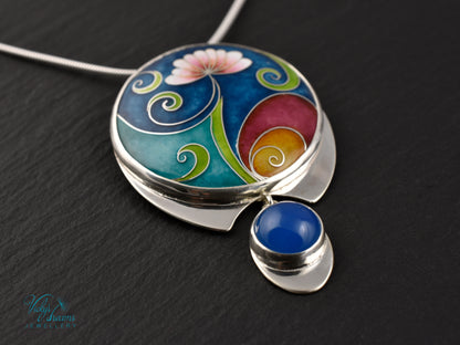 Boho flower Cloisonné Enamel Botanical  Cloisonné enamel pendant