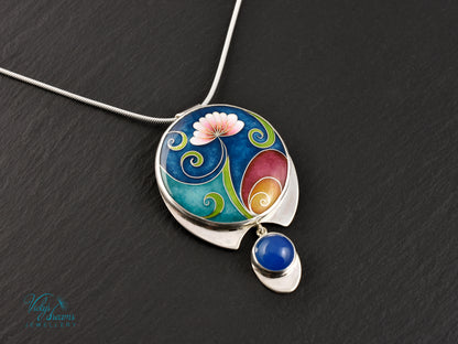 Boho flower Cloisonné Enamel Botanical  Cloisonné enamel pendant