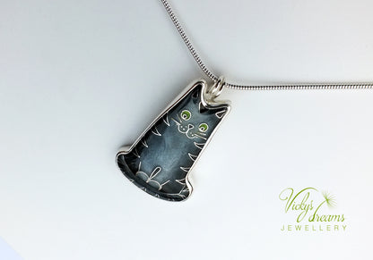Gray cat Cloisonné enamel pendant