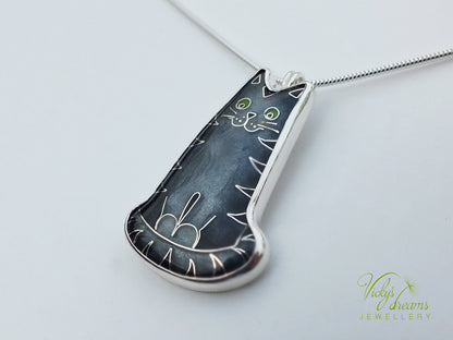 Gray cat Cloisonné enamel pendant
