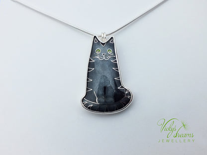 Gray cat Cloisonné enamel pendant