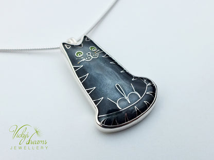 Gray cat Cloisonné enamel pendant