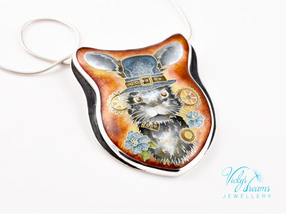 gray Bunny Cloisonné enamel pendant